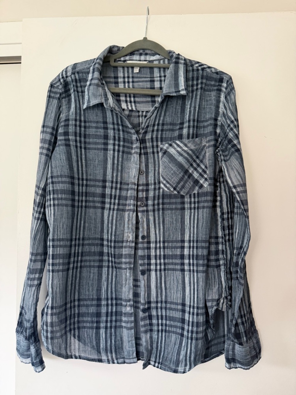 Lucky Brand Blue and Gray Plaid Button-Down Shirt
